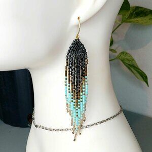 Beaded Fringe Cascade Shoulder Duster Dangle Earrings 4.5"